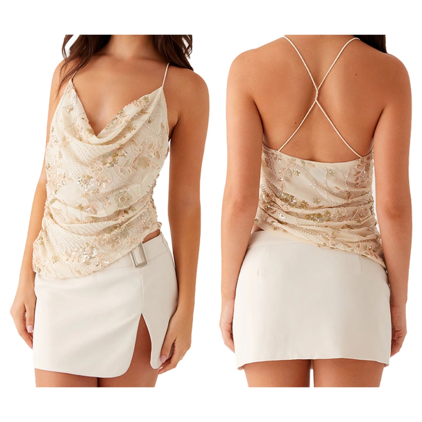 Women’s Summer Sleeveless Top – Pearl & Sequin Flower Embroidery