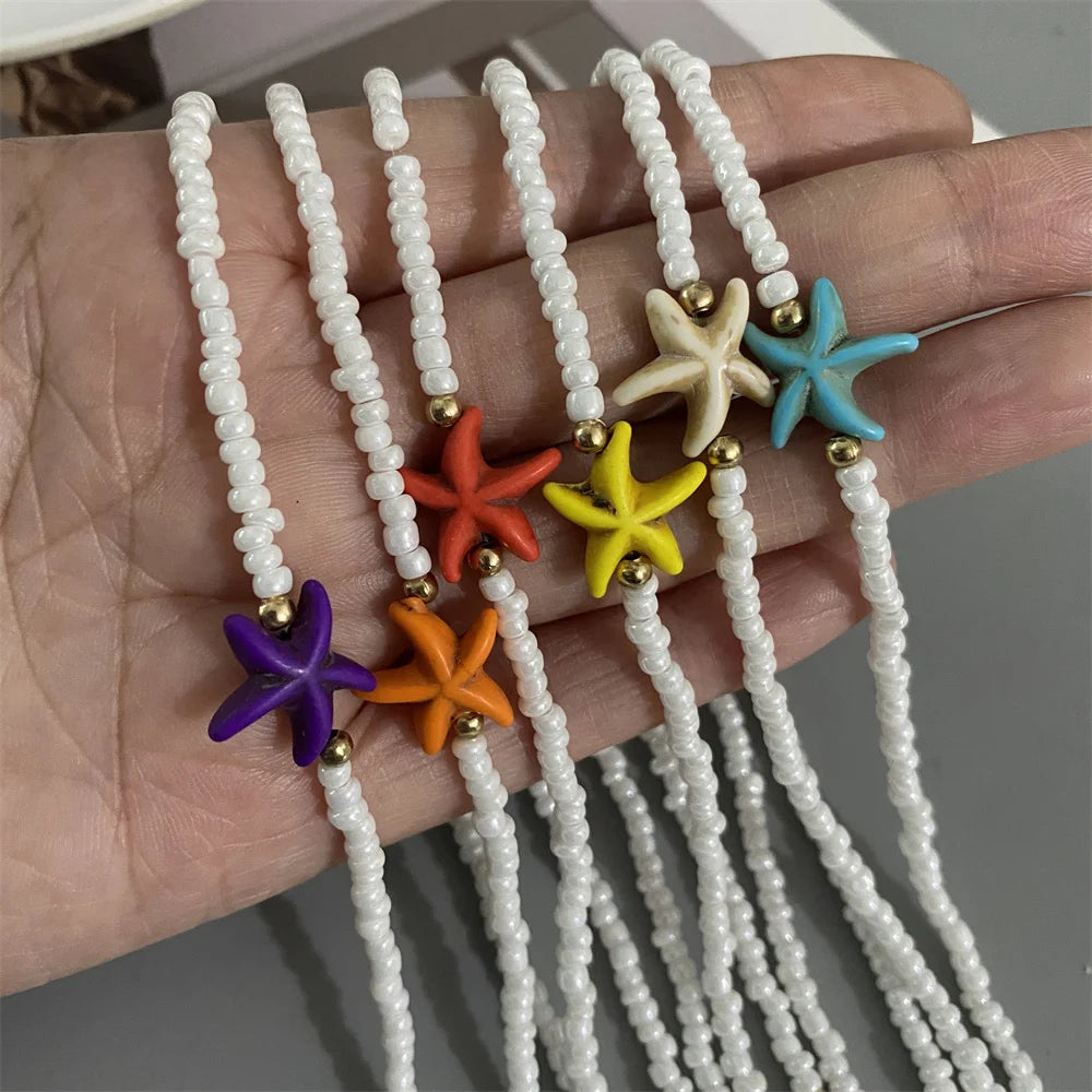 Shell Starfish Woman Short Necklace Summer Holiday Gift Handmade Choker Seed Beads Neck Jewelry White