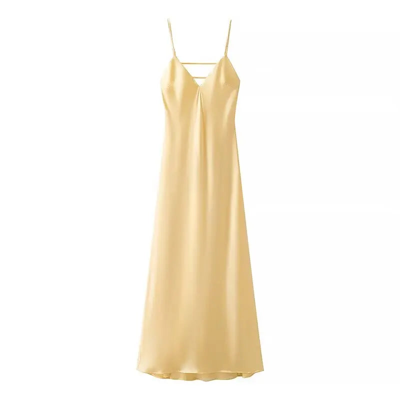 Elegant Yellow Summer Maxi Dress – Sleeveless V-Neck with Spaghetti Straps