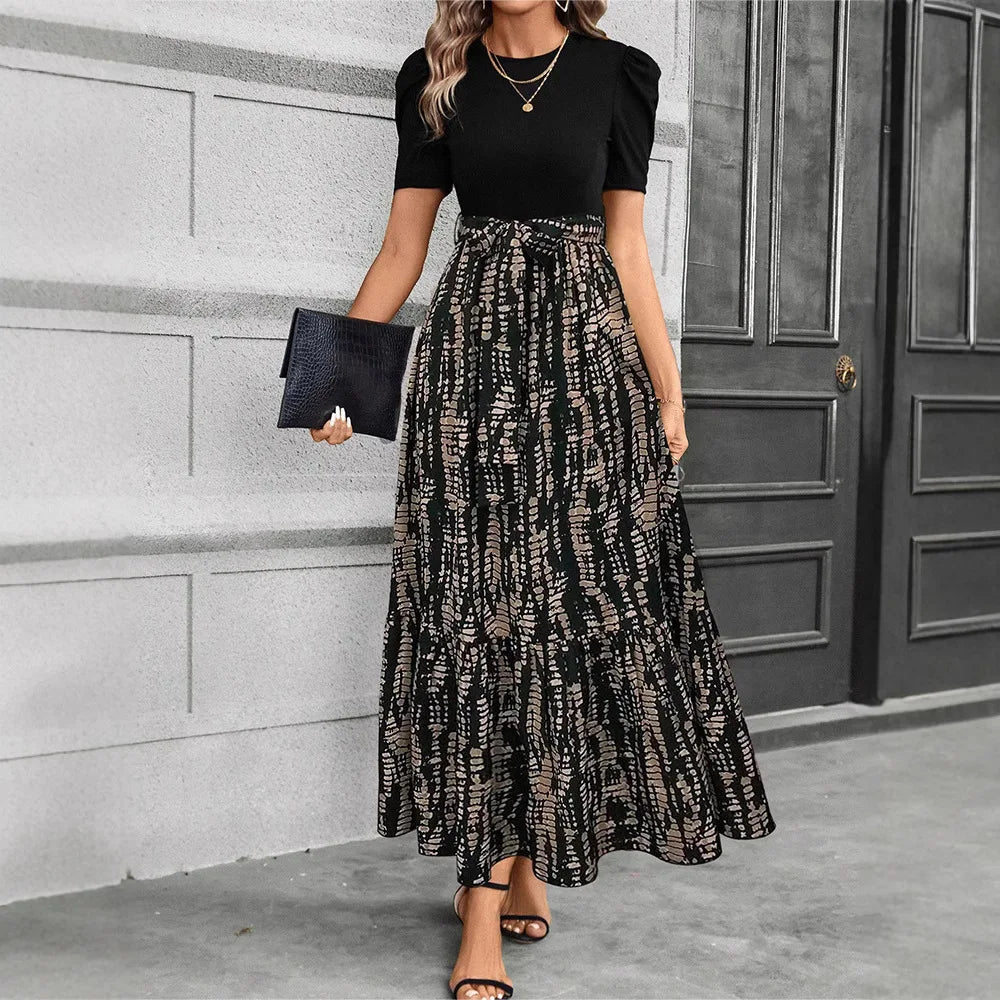 Women’s Floral Print Maxi Dress – Elegant Short Sleeve Party Outfit