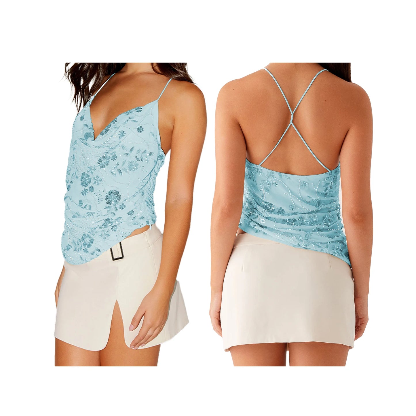 Women’s Summer Sleeveless Top – Pearl & Sequin Flower Embroidery
