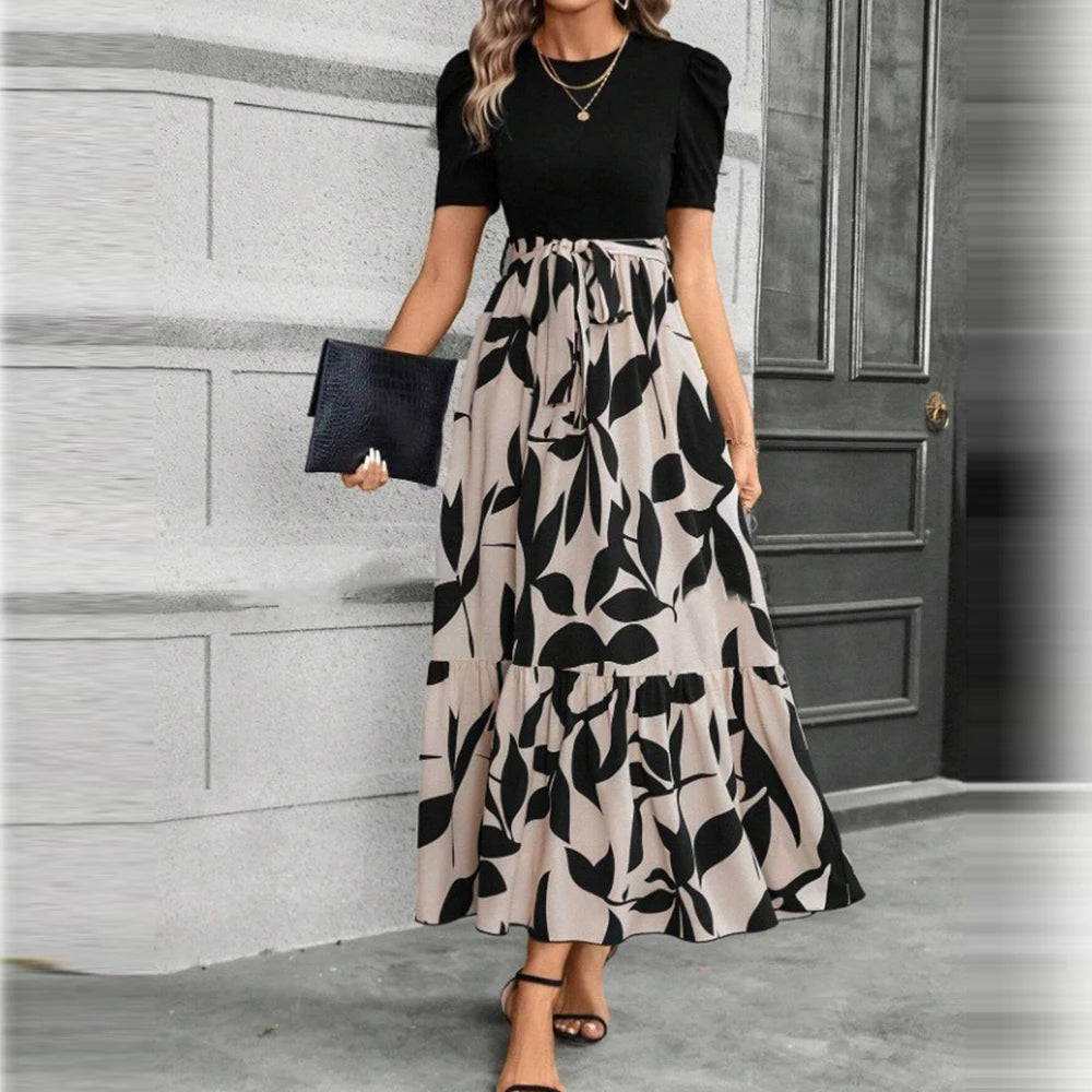 Women’s Floral Print Maxi Dress – Elegant Short Sleeve Party Outfit