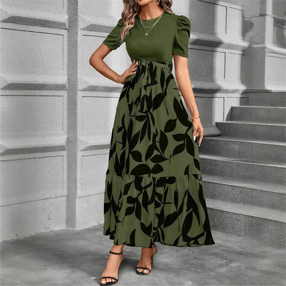 Women’s Floral Print Maxi Dress – Elegant Short Sleeve Party Outfit