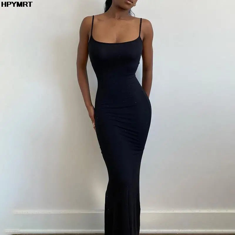 Sexy Satin Maxi Slip Dress - Backless Bodycon