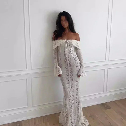 Long Sleeve White Lace Maxi Dress
