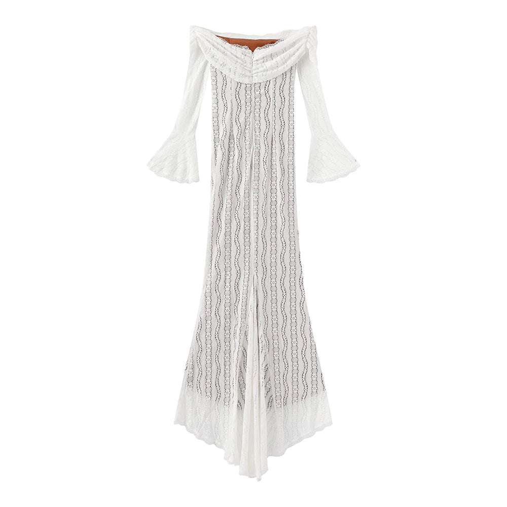 Long Sleeve White Lace Maxi Dress