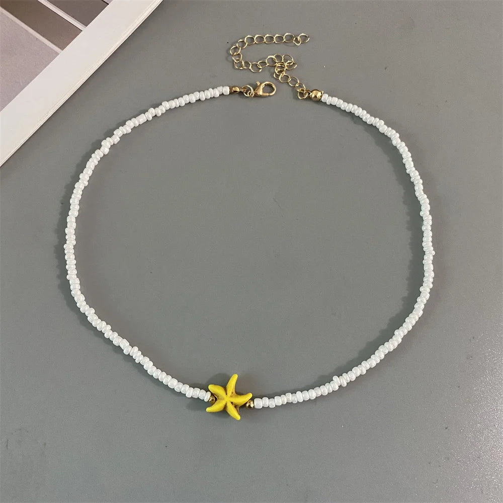 Shell Starfish Woman Short Necklace Summer Holiday Gift Handmade Choker Seed Beads Neck Jewelry White