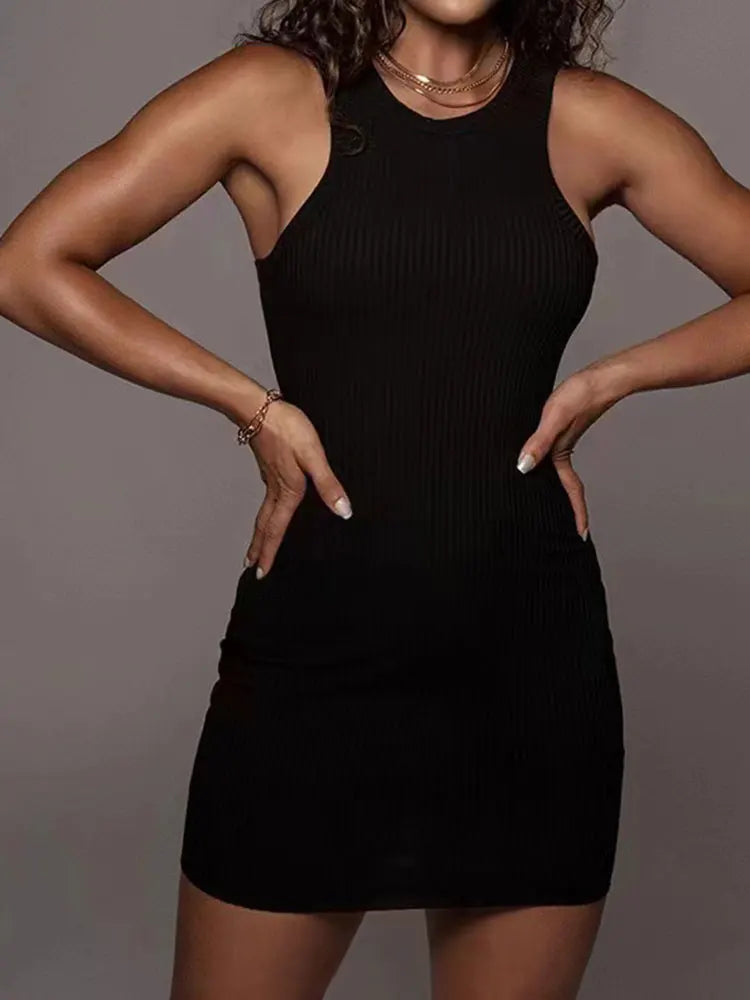 Sexy Black Ribbed Mini Dress (Sleeveless Bodycon)