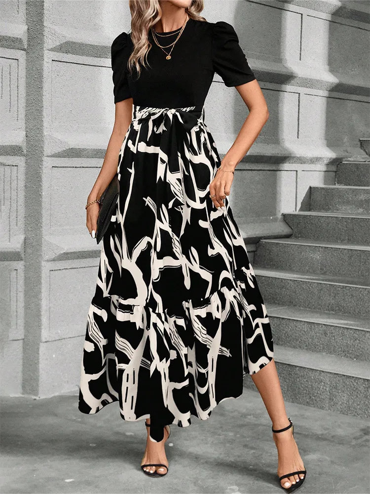 Women’s Floral Print Maxi Dress – Elegant Short Sleeve Party Outfit