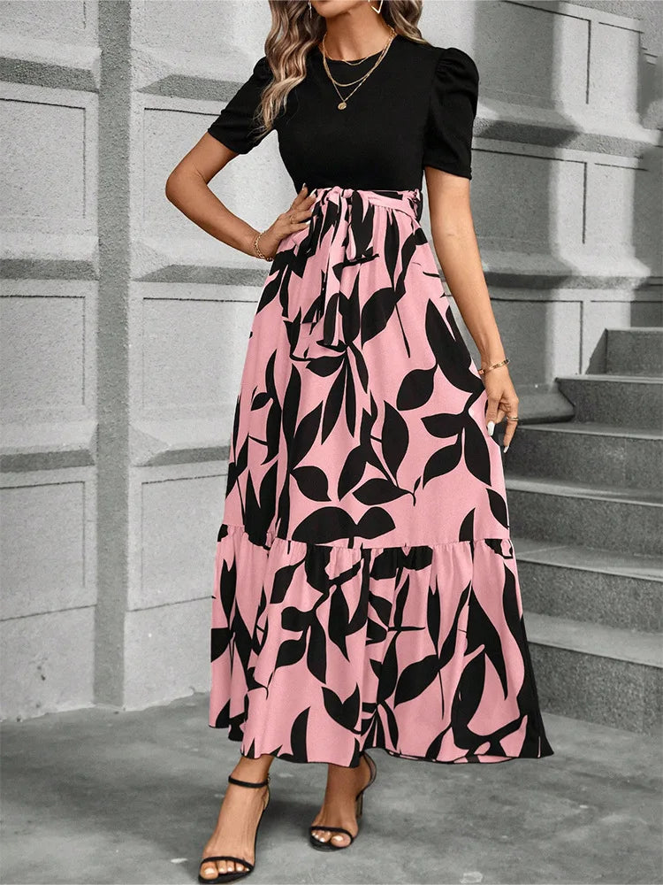 Women’s Floral Print Maxi Dress – Elegant Short Sleeve Party Outfit