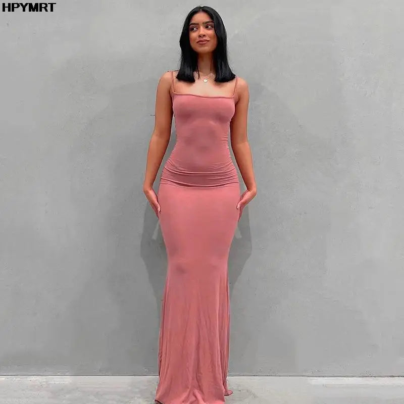 Sexy Satin Maxi Slip Dress - Backless Bodycon