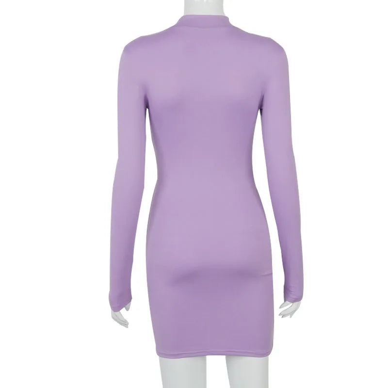 Black Ruched Bodycon Mini Dress for Women - Turtleneck, Long Sleeve, Stretchy Bandage Style