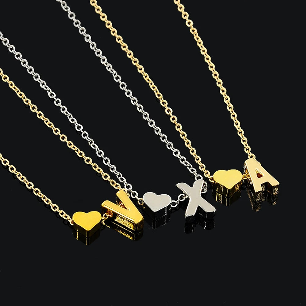 SUMENG Initial Necklace Choker - Tiny Heart Pendant (Gold/Silver Tone)
