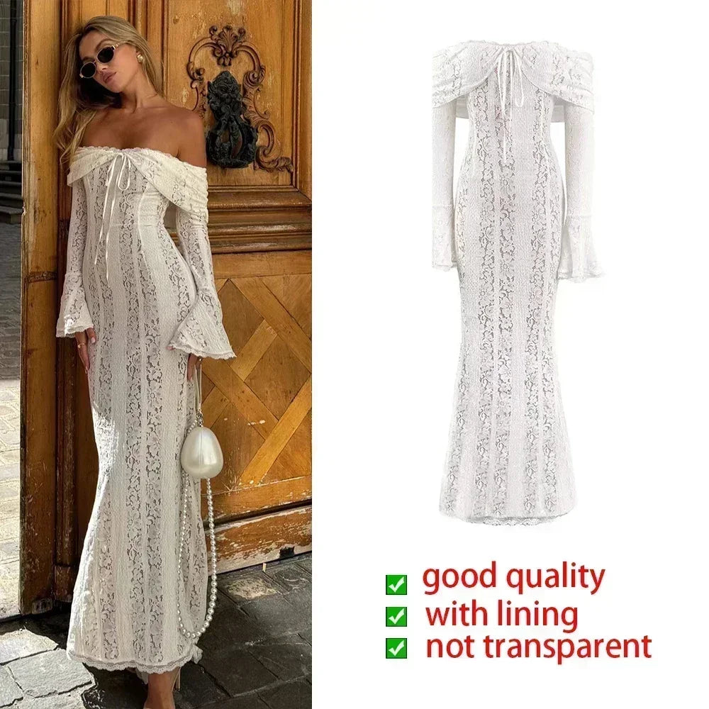 Long Sleeve White Lace Maxi Dress