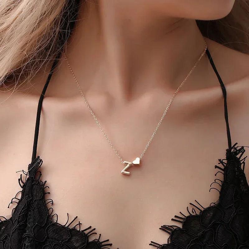 SUMENG Initial Necklace Choker - Tiny Heart Pendant (Gold/Silver Tone)