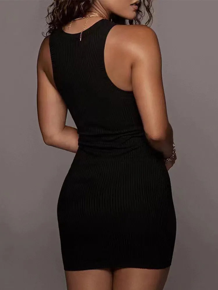 Sexy Black Ribbed Mini Dress (Sleeveless Bodycon)