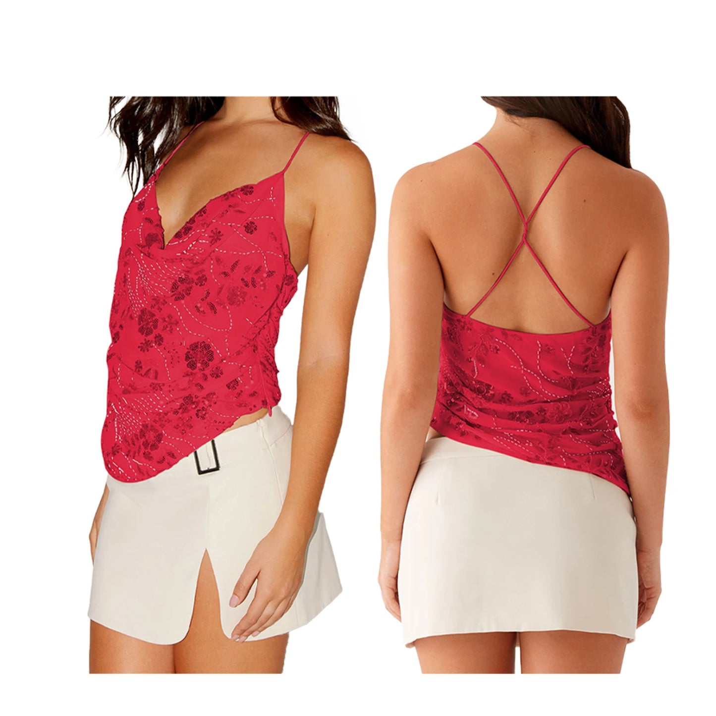 Women’s Summer Sleeveless Top – Pearl & Sequin Flower Embroidery