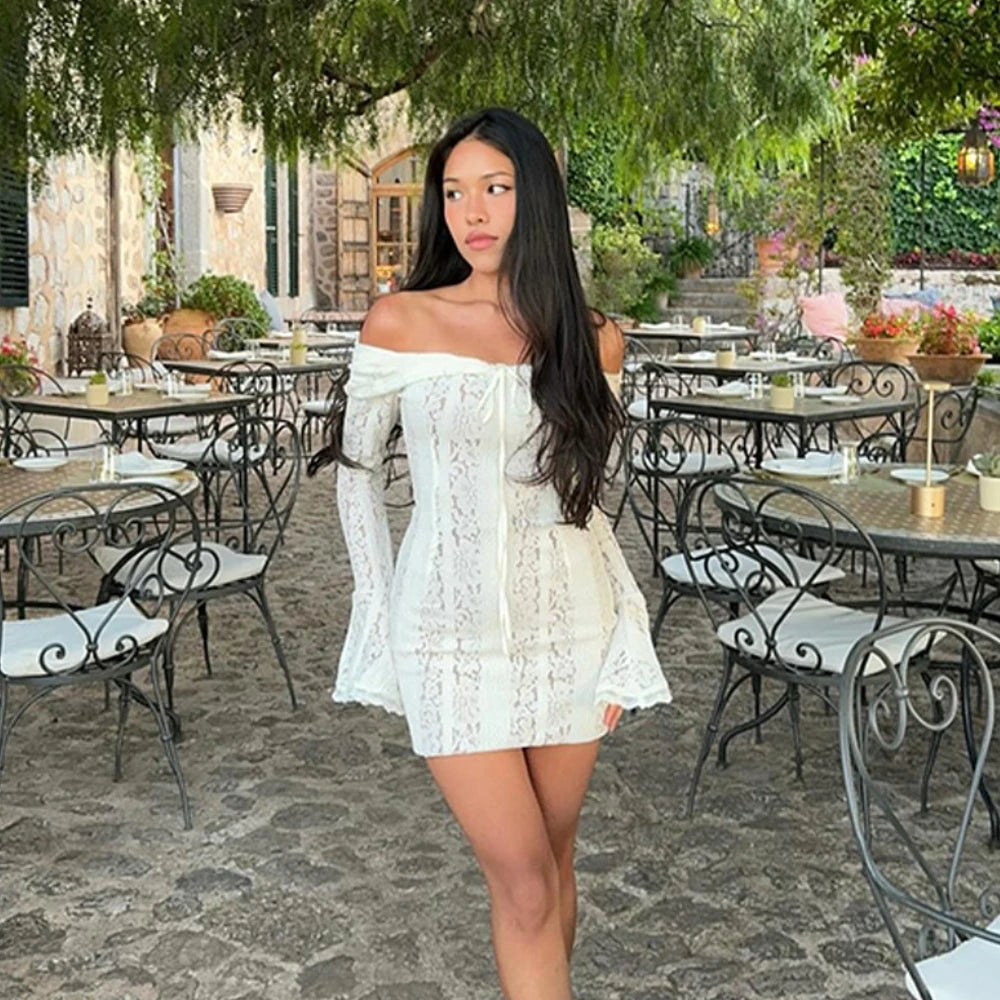 Long Sleeve White Lace Maxi Dress