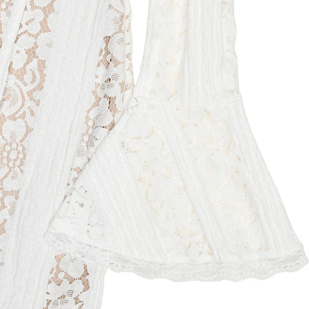 Long Sleeve White Lace Maxi Dress
