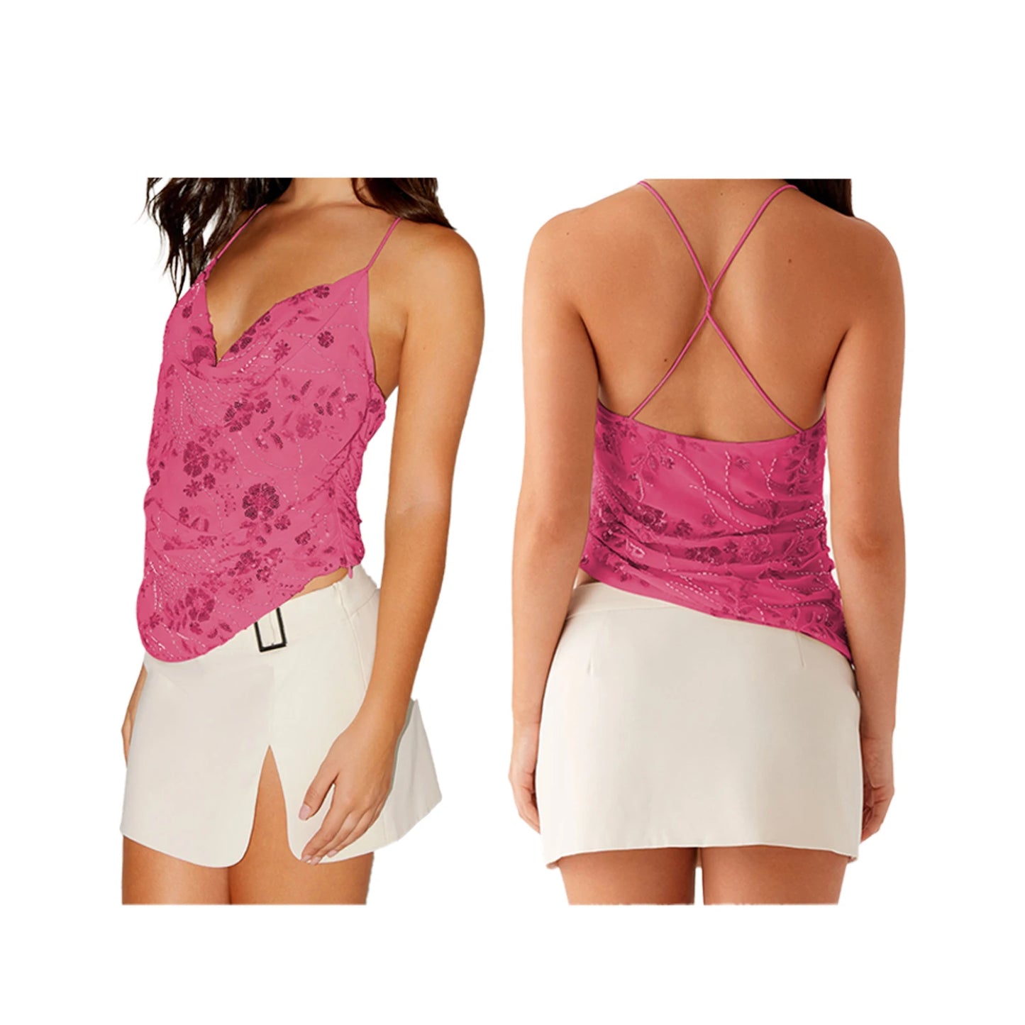 Women’s Summer Sleeveless Top – Pearl & Sequin Flower Embroidery