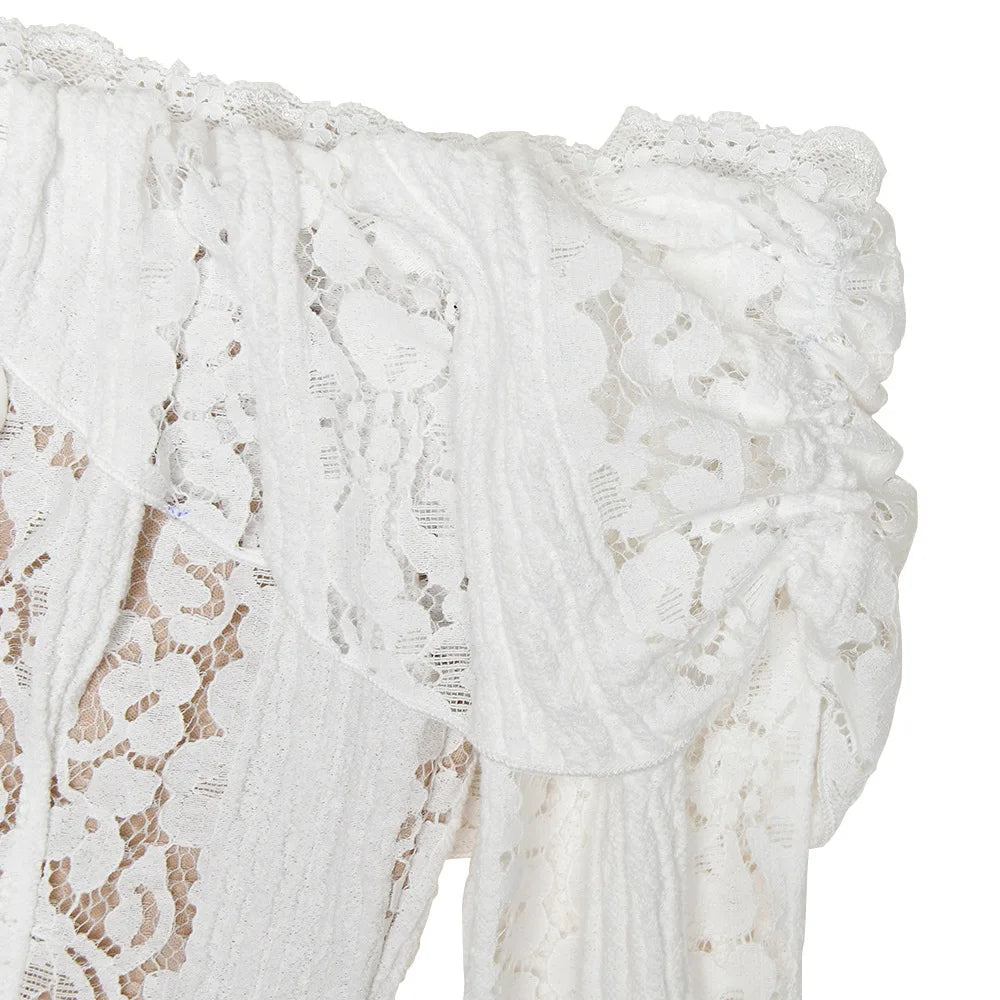 Long Sleeve White Lace Maxi Dress