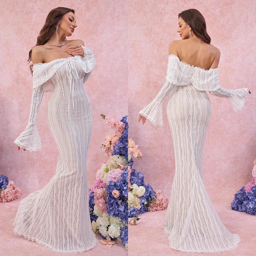 Long Sleeve White Lace Maxi Dress