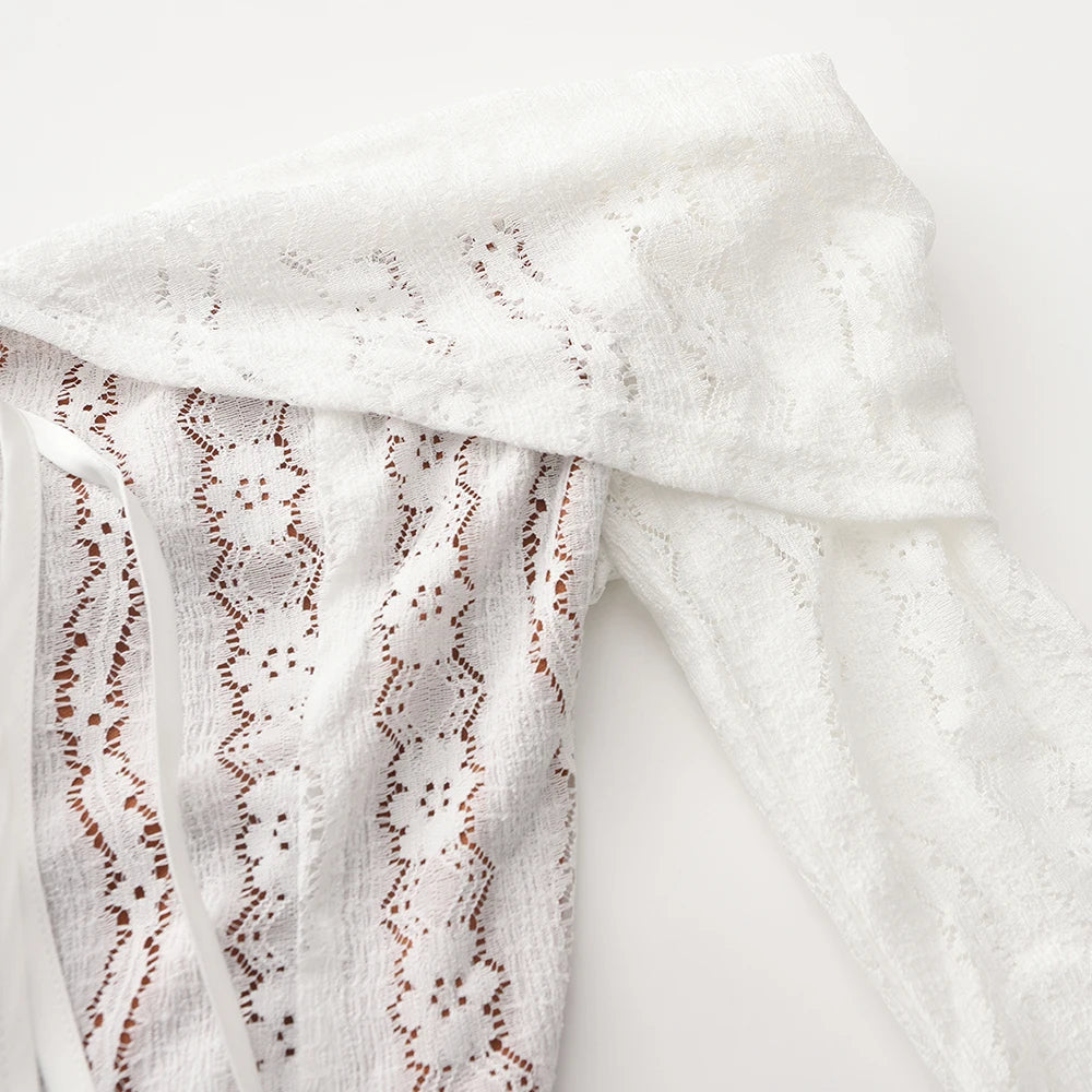 Long Sleeve White Lace Maxi Dress