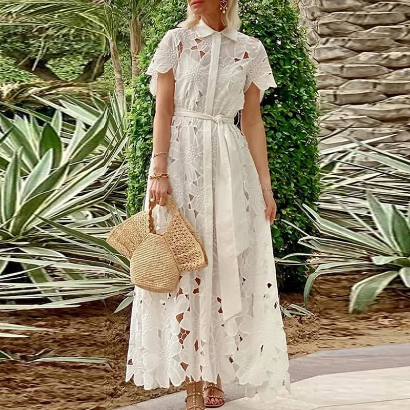 Short Sleeve Lace Long Dress