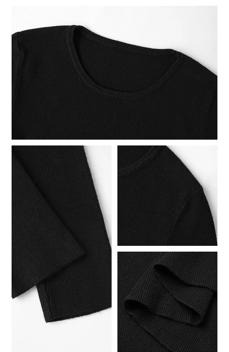 Elegant Black Long Sleeve Dress Winter Round Neck Bodycon Dress Waist Slimming Mermaid Maxi Dress for Women Casual Office Outfit