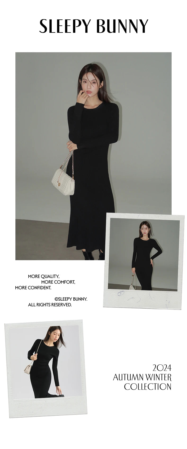 Elegant Black Long Sleeve Dress Winter Round Neck Bodycon Dress Waist Slimming Mermaid Maxi Dress for Women Casual Office Outfit