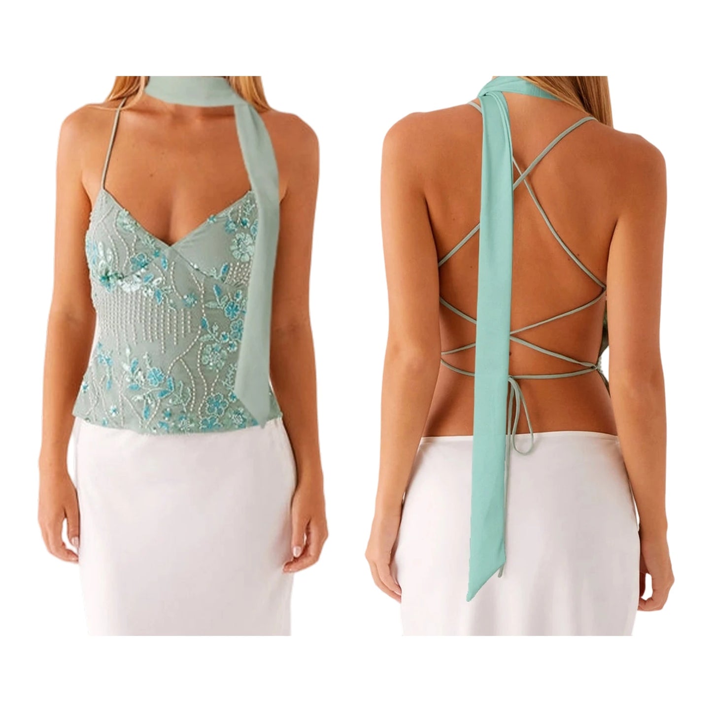 Women’s Summer Sleeveless Top – Pearl & Sequin Flower Embroidery