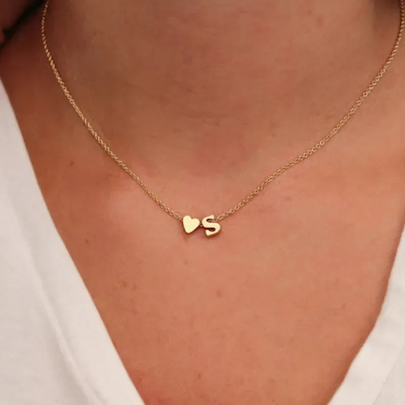 SUMENG Initial Necklace Choker - Tiny Heart Pendant (Gold/Silver Tone)
