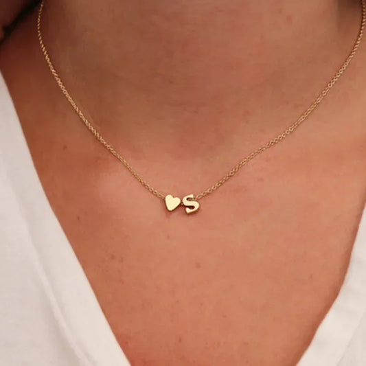 SUMENG Initial Necklace Choker - Tiny Heart Pendant (Gold/Silver Tone)