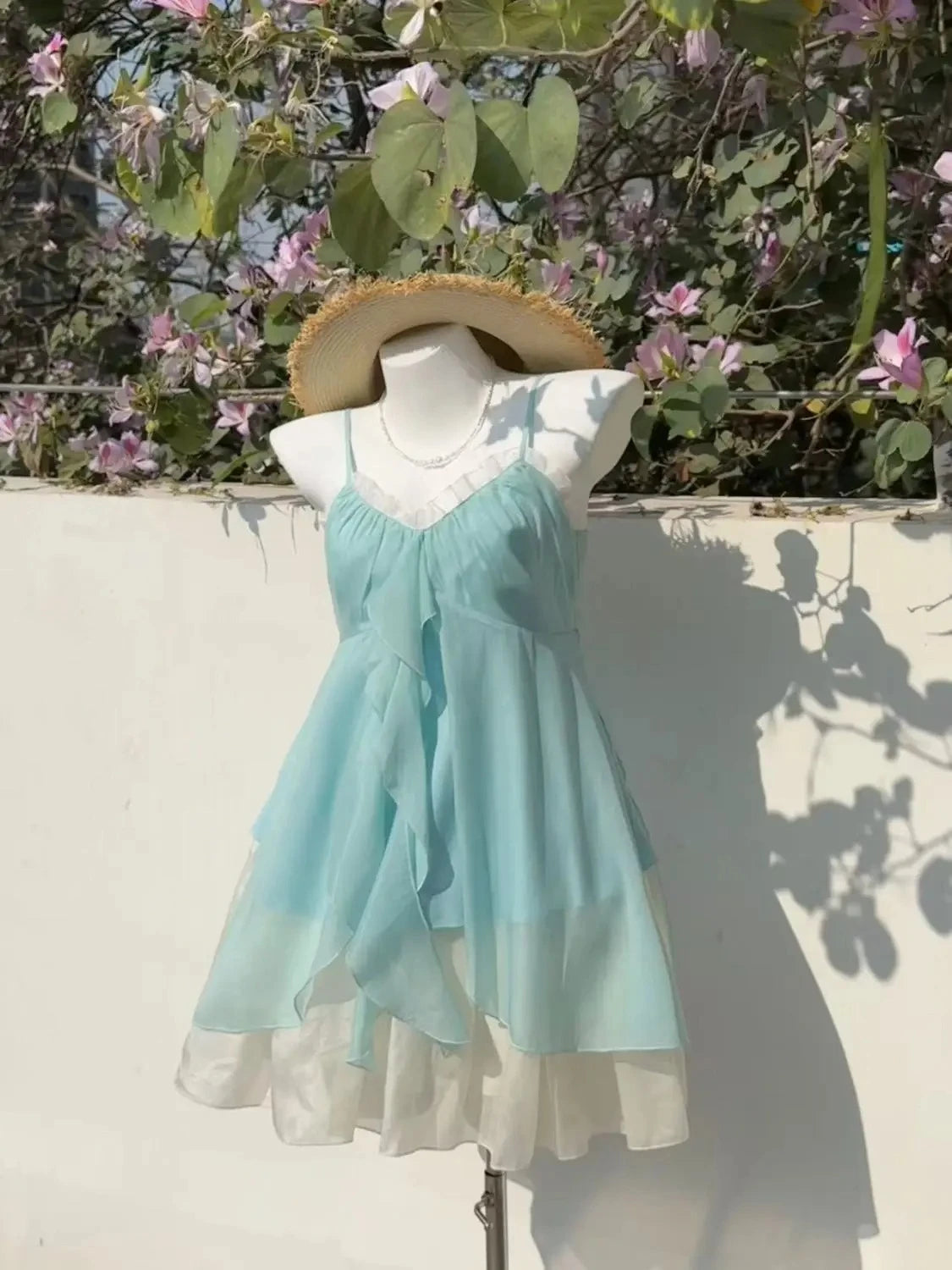 Woman Sweet Kawaii Y2k Min Dress Lolita Cute Sleeveless Floral Dress Spicy Girls Lace Up Ruffle Slim Fit Dresses Design Chic