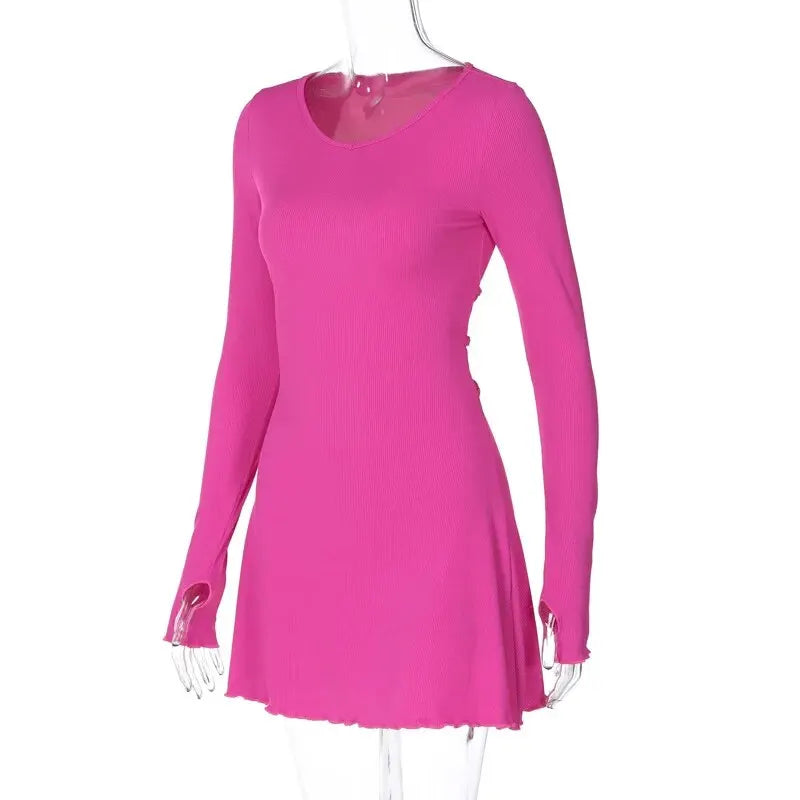 Knitted Bodycon Mini Dress for Women - Long Sleeve, Streetwear Style for Spring & Autumn