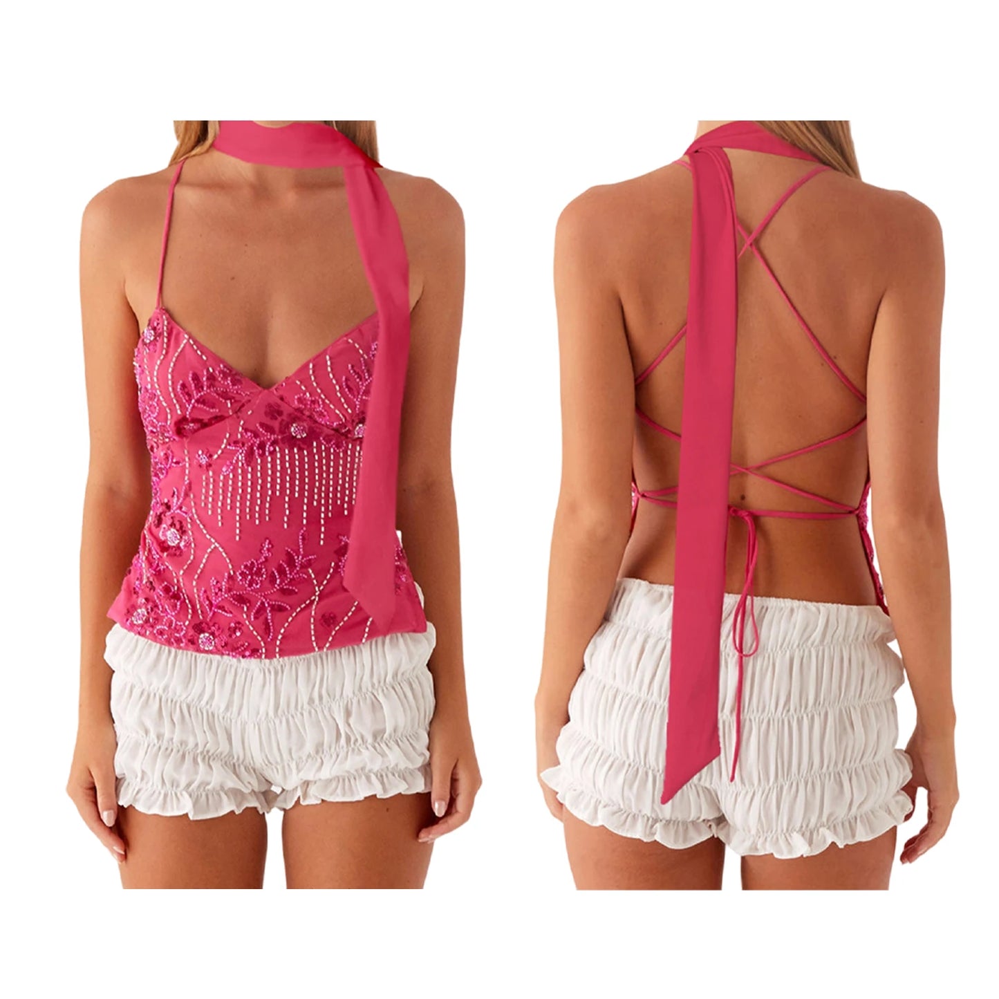 Women’s Summer Sleeveless Top – Pearl & Sequin Flower Embroidery