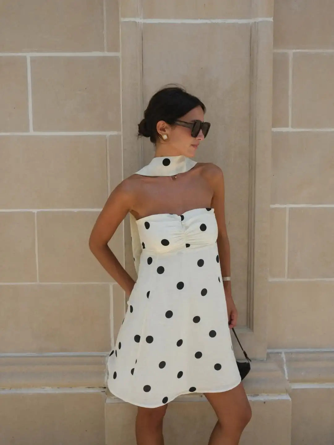 Ticketsx Polka Dot Dress Women's Sexy Scarf One Shoulder Backless Pleated Strapless Mini Dress Female Summer Luxury Loose Dress