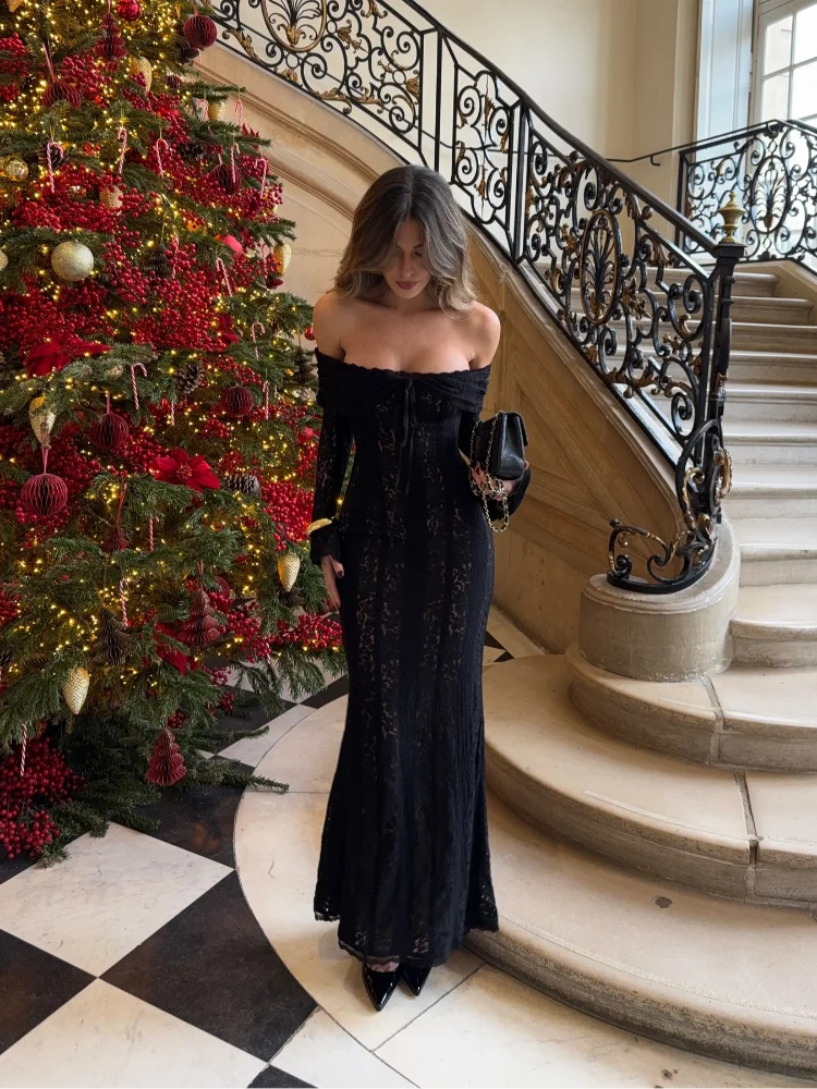 Long Sleeve White Lace Maxi Dress