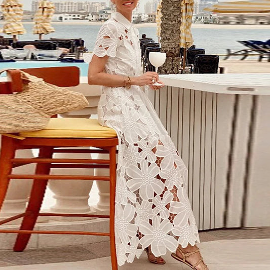 Short Sleeve Lace Long Dress