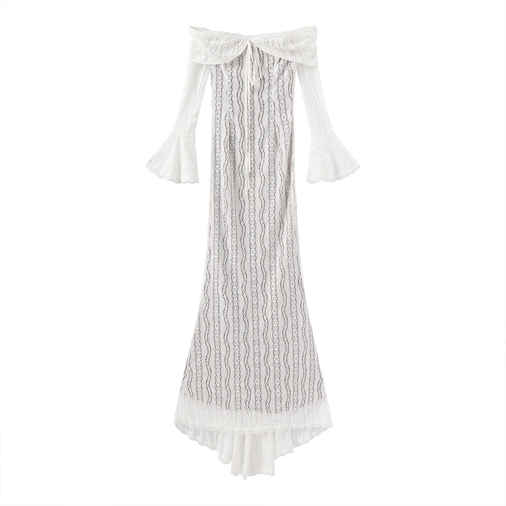 Long Sleeve White Lace Maxi Dress