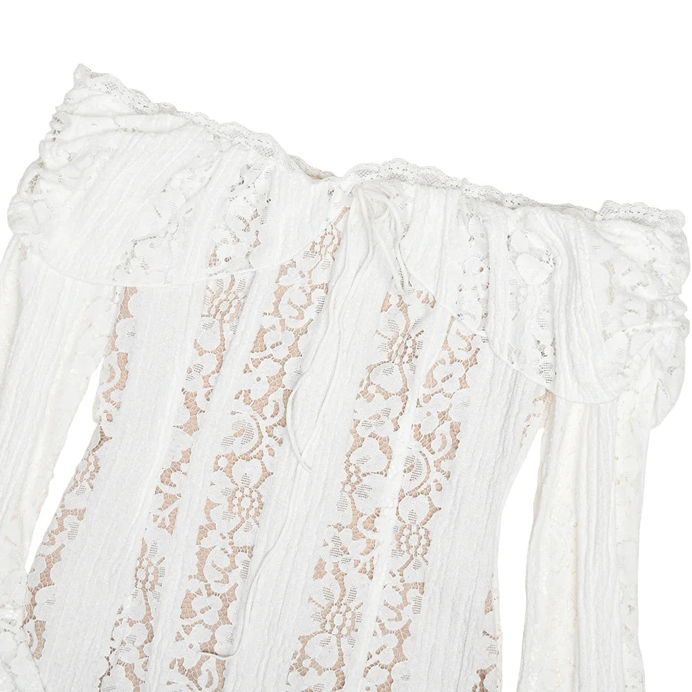 Long Sleeve White Lace Maxi Dress
