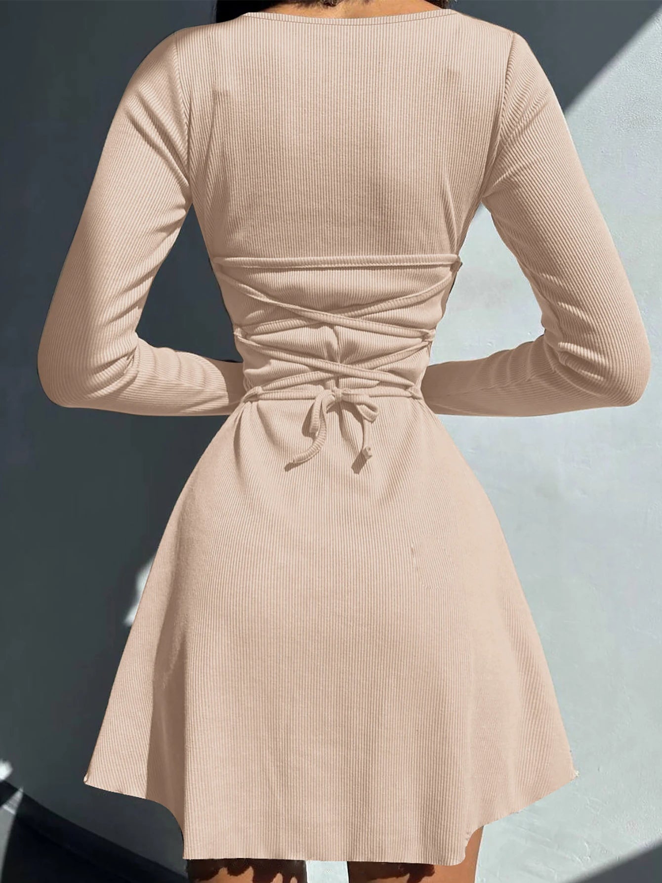 Knitted Bodycon Mini Dress for Women - Long Sleeve, Streetwear Style for Spring & Autumn