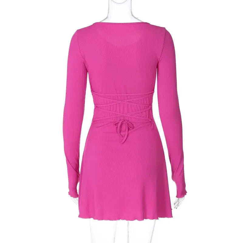 Knitted Bodycon Mini Dress for Women - Long Sleeve, Streetwear Style for Spring & Autumn