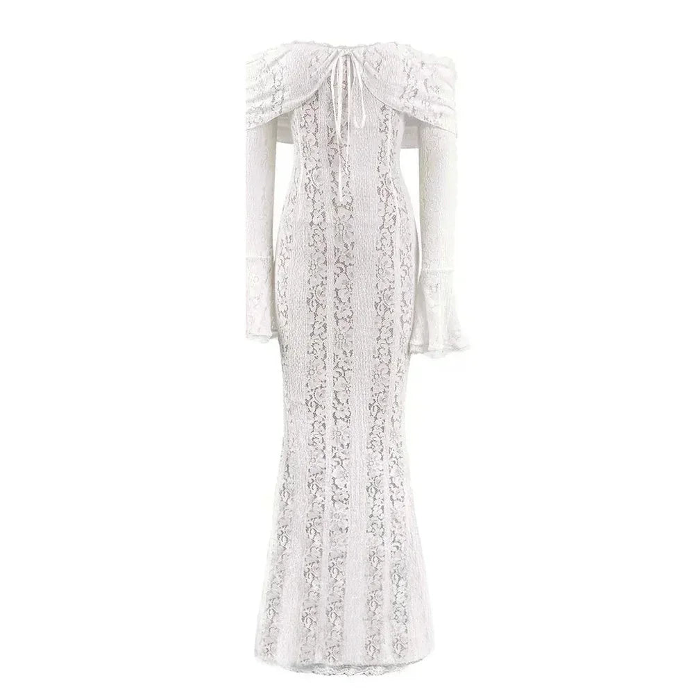 Long Sleeve White Lace Maxi Dress