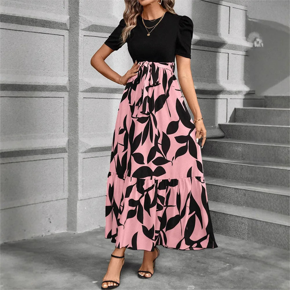 Women’s Floral Print Maxi Dress – Elegant Short Sleeve Party Outfit