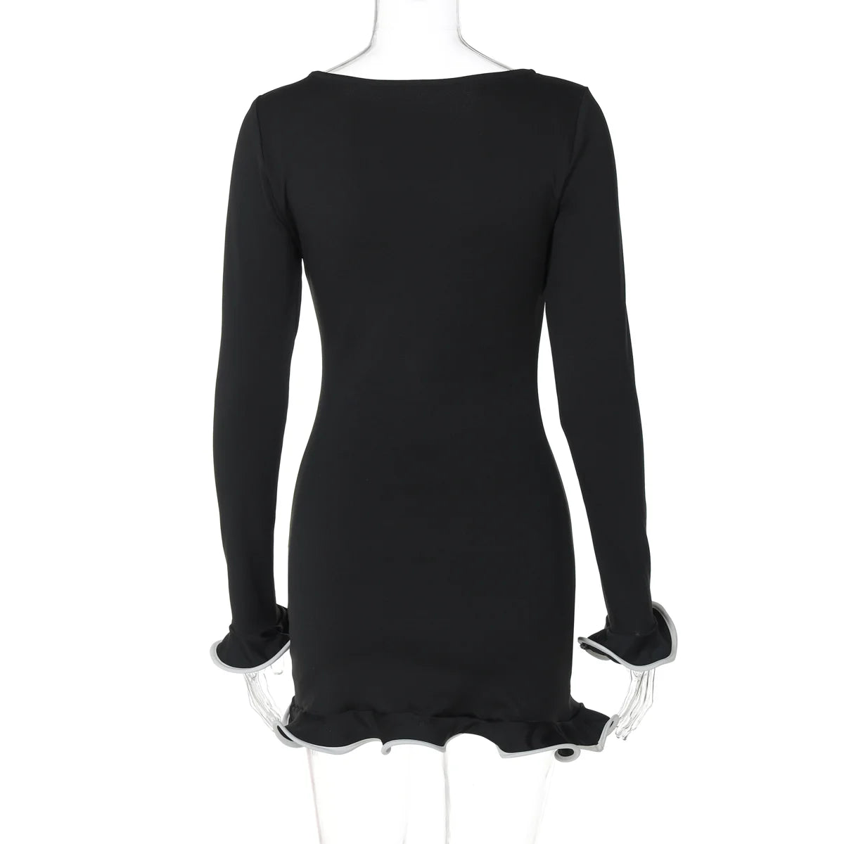 Sexy Ruffled Bodycon Mini Dress - Long Sleeve, O-Neck, Patchwork Streetwear for Autumn/Winter