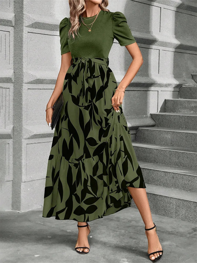 Women’s Floral Print Maxi Dress – Elegant Short Sleeve Party Outfit