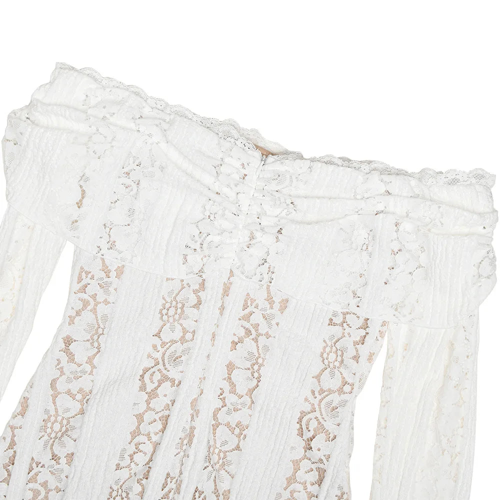 Long Sleeve White Lace Maxi Dress