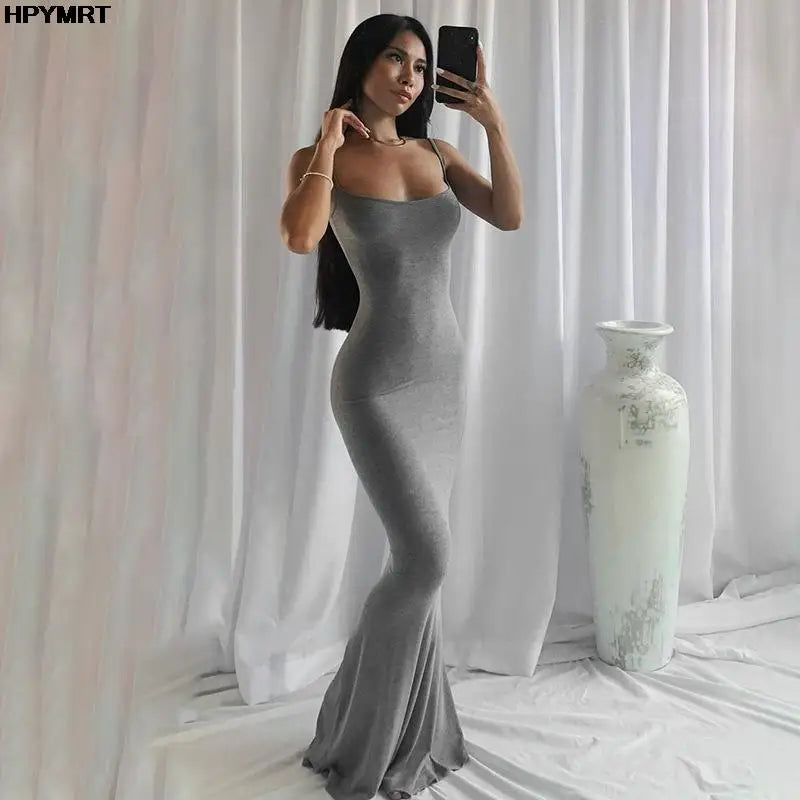 Sexy Satin Maxi Slip Dress - Backless Bodycon