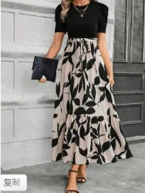 Women’s Floral Print Maxi Dress – Elegant Short Sleeve Party Outfit
